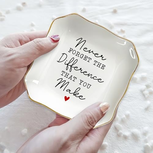 OASSIE Christmas Thank You Gifts for Women - 4"x4" Ceramic Jewelry Dish Tray - Appreciation Birthday Gifts for Women Employee Coworkers Teacher Boss Lady Manager Nurses, Retirement Gift for Woman - Image 4