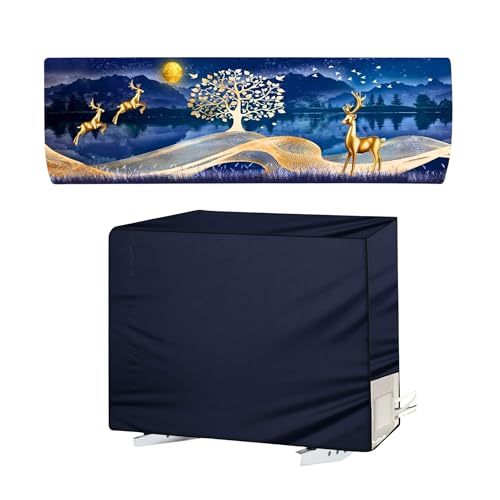 Da Anushi Printed Split 1.5 Ton AC Cover Set - Indoor & Outdoor Protection, All Weather Cover/Attractive Digital Prints/Dustproof/Silken water-resistant Split Ac Cover (Gold Deer) - Image 1