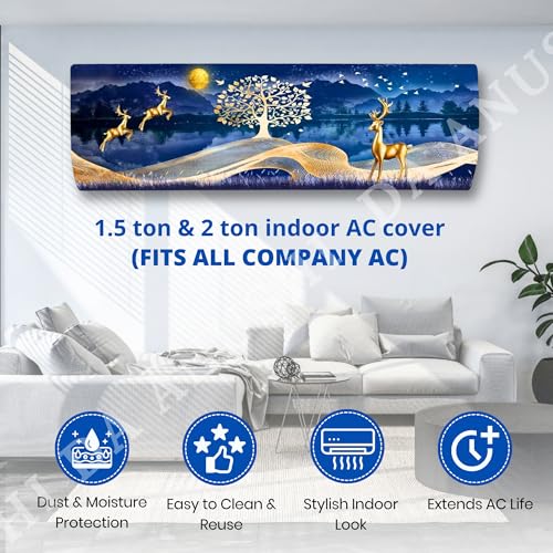 Da Anushi Printed Split 1.5 Ton AC Cover Set - Indoor & Outdoor Protection, All Weather Cover/Attractive Digital Prints/Dustproof/Silken water-resistant Split Ac Cover (Gold Deer) - Image 2