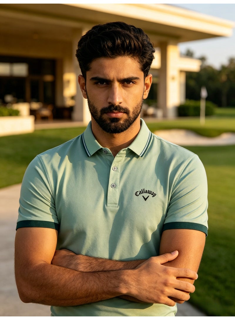 Callaway Men’s Sage Green Contrast Trim Short Sleeve Golf Polo Shirt with Embroidered Chest Logo - Image 4