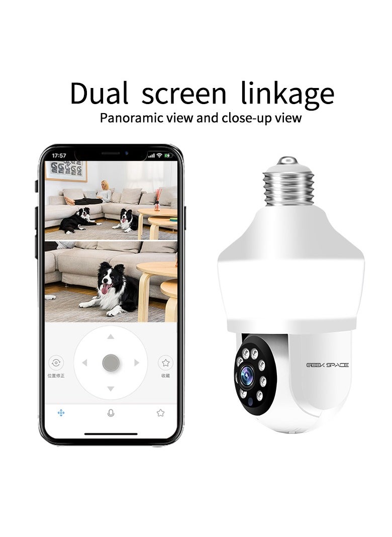 GEEK SPACE Indoor Small CCTV Camera Security Camera Wifi Camera E27 Light Bulb Camera HD Motion Detection Wifi Security Camera 360° Rotational Pan Tilt Zoom Smart Camera With Night Vision And Two-Way Audio 3 Million Pixel Eye Protection Lighting Dual Screen Humanoid Tracking 