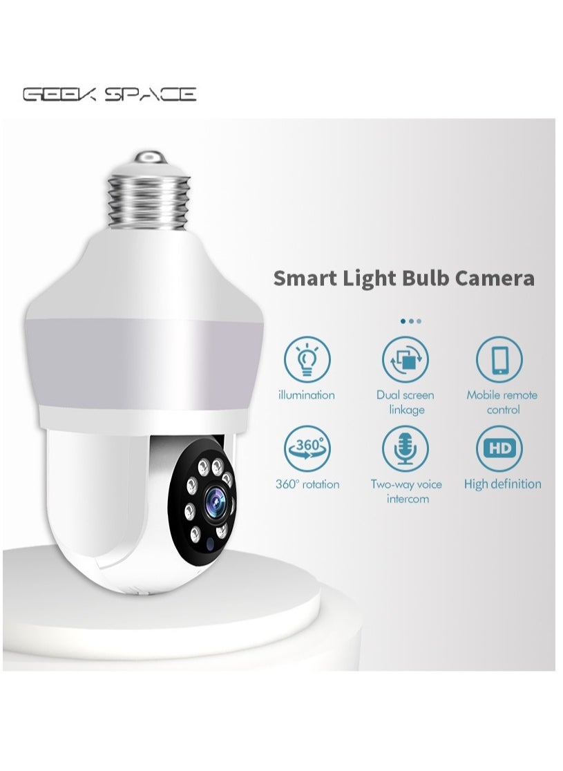 GEEK SPACE Indoor Small CCTV Camera Security Camera Wifi Camera E27 Light Bulb Camera HD Motion Detection Wifi Security Camera 360° Rotational Pan Tilt Zoom Smart Camera With Night Vision And Two-Way Audio 3 Million Pixel Eye Protection Lighting Dual Screen Humanoid Tracking 