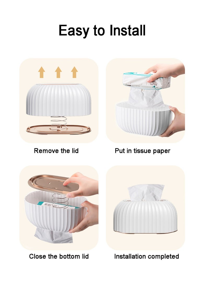علبة مناديل مع رفع أوتوماتيكي زنبركي، علبة مناديل بلاستيكية لتخزين المناديل لحمام المكتب المنزلي 
﻿ - Image 4