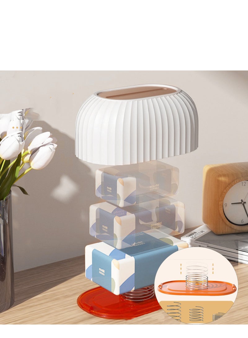 علبة مناديل مع رفع أوتوماتيكي زنبركي، علبة مناديل بلاستيكية لتخزين المناديل لحمام المكتب المنزلي 
﻿ - Image 5