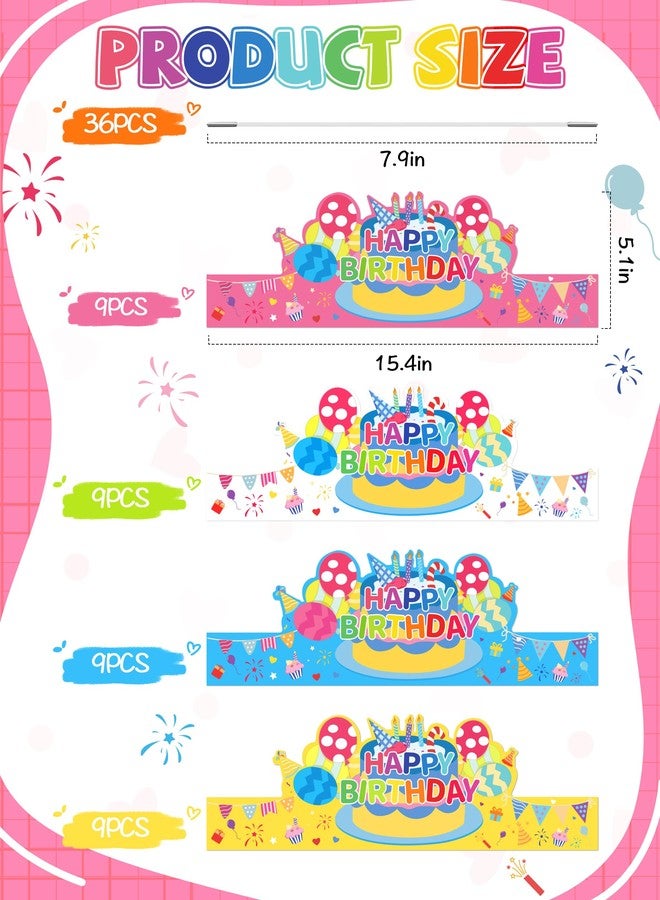 VEKDA 36 Pcs Birthday Crowns for Classroom Paper Happy Birthday Party Hats for Kids Classroom Must Haves Party Supplies - Image 2