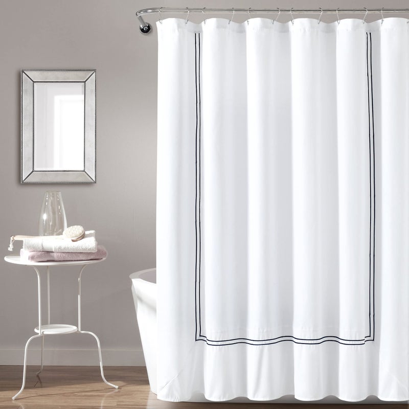Lush Decor Hotel Collection Shower Curtain 72 x 72 White  Navy