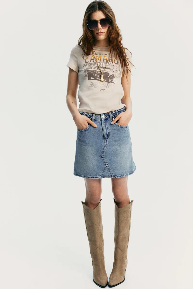 H&M Braided-detail denim skirt