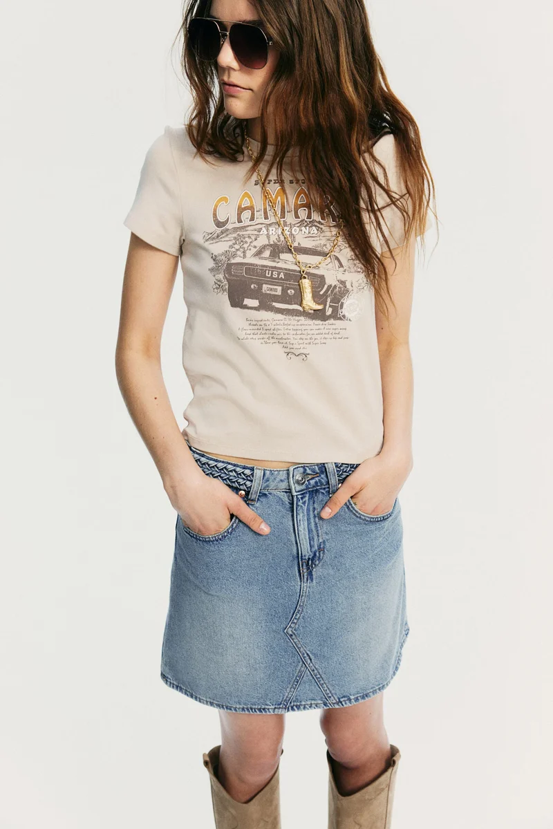 H&M Braided-detail denim skirt