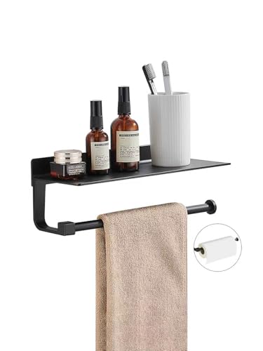 JOOM Hand Towel Holder for Bathroom -Paper Towel Holder Wall Mount - for Bathroom Black Paper Towel Holder with Shelf -Kitchen Towel Holder Black - Image 1