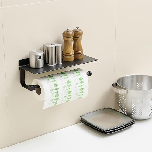 JOOM Hand Towel Holder for Bathroom -Paper Towel Holder Wall Mount - for Bathroom Black Paper Towel Holder with Shelf -Kitchen Towel Holder Black - Image 2