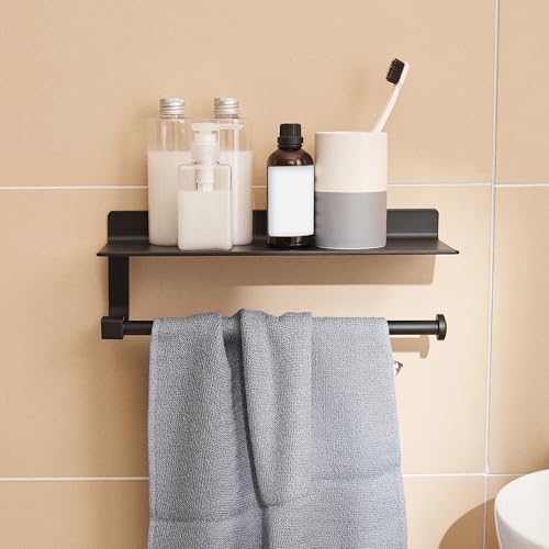 JOOM Hand Towel Holder for Bathroom -Paper Towel Holder Wall Mount - for Bathroom Black Paper Towel Holder with Shelf -Kitchen Towel Holder Black - Image 5