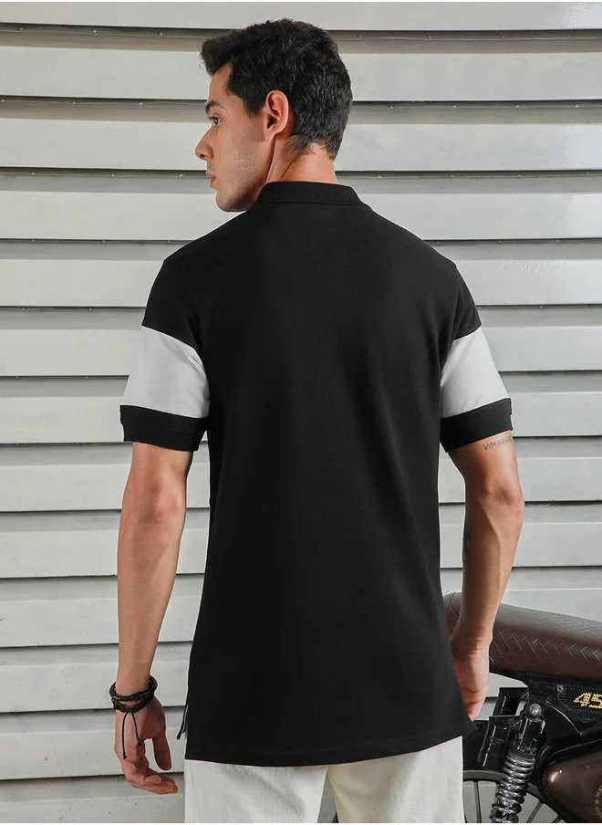هاي ستار Color Block Regular Fit Polo Neck T-Shirt by Styli