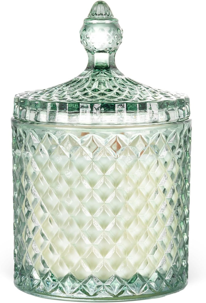 Hidden Label شمعة معطرة بخفية الملصق كبيرة بفتيل خشبي بعطر الخزامى والفانيليا، شمعة شمع الصويا لتعطير المنزل، وقت احتراق طويل وشمعة بجرة زجاجية كبيرة، هدية شمعة فاخرة للنساء والرجال، 14.8 أونصة. - Image 1