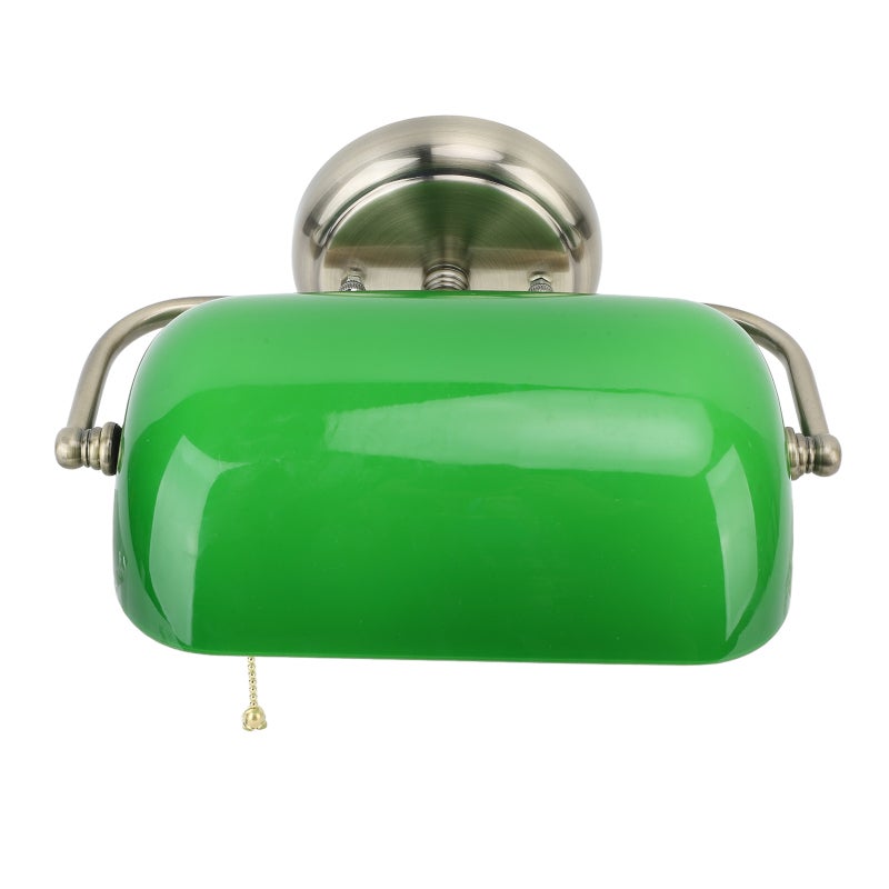 Green Banker Wall Lamp Adjustable Angle Iron Green Glass Vintage Wall Sconce - Pull Chain Switch Rust Resistant Classic Design for Bedroom Living Room Dining Room Office - Image 2