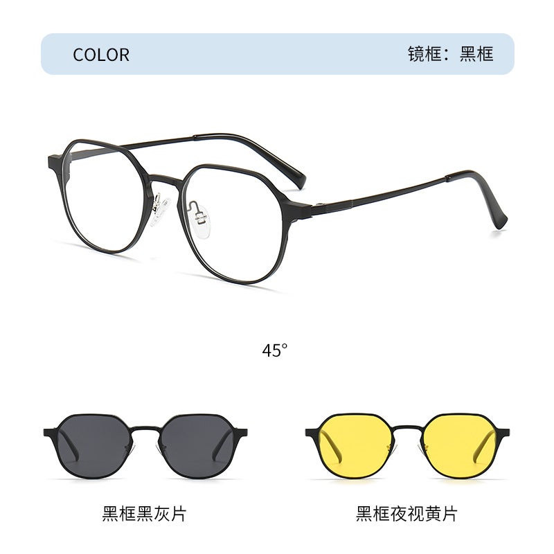 Generic Polarized Sunglasses Unisex UV Protection Clip-On 5013 Black frame + black and gray film + Night Vision film 