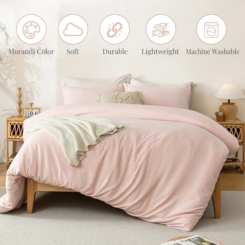 MILDLY Super Soft Duvet Cover - 100% Washed Microfiber Pink Comforter Cover Set 3 Pieces with Zipper Closure & Corner Ties (No Comforter) - Image 2