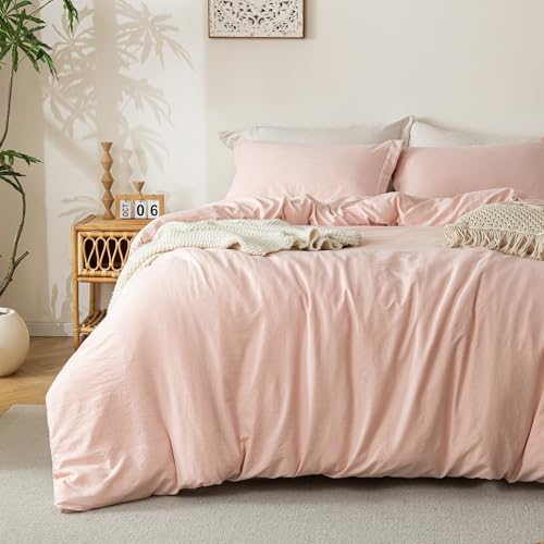 MILDLY Super Soft Duvet Cover - 100% Washed Microfiber Pink Comforter Cover Set 3 Pieces with Zipper Closure & Corner Ties (No Comforter) - Image 1