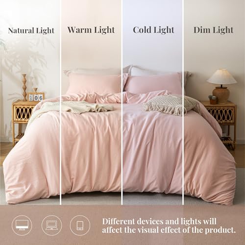 MILDLY Super Soft Duvet Cover - 100% Washed Microfiber Pink Comforter Cover Set 3 Pieces with Zipper Closure & Corner Ties (No Comforter) - Image 4