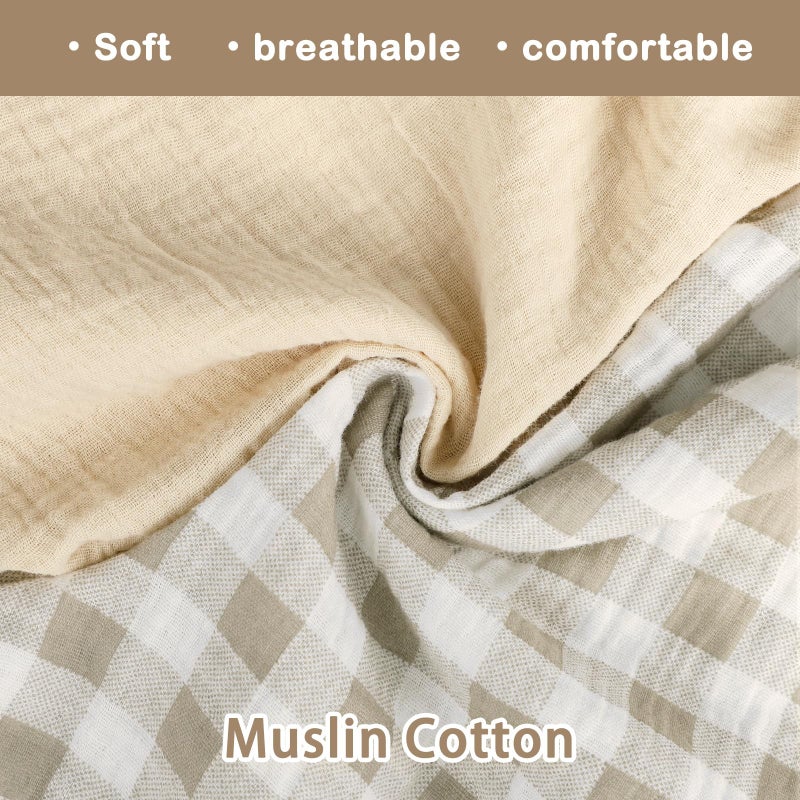 DILIMI Muslin Nursing Pillow Cover 2 Pack, Removable Nursing Cover for Breastfeeding Pillows, Ultra Soft Comfortable Slipcover for Baby Girl and Boy, Beige and Khaki Checkered - Image 4