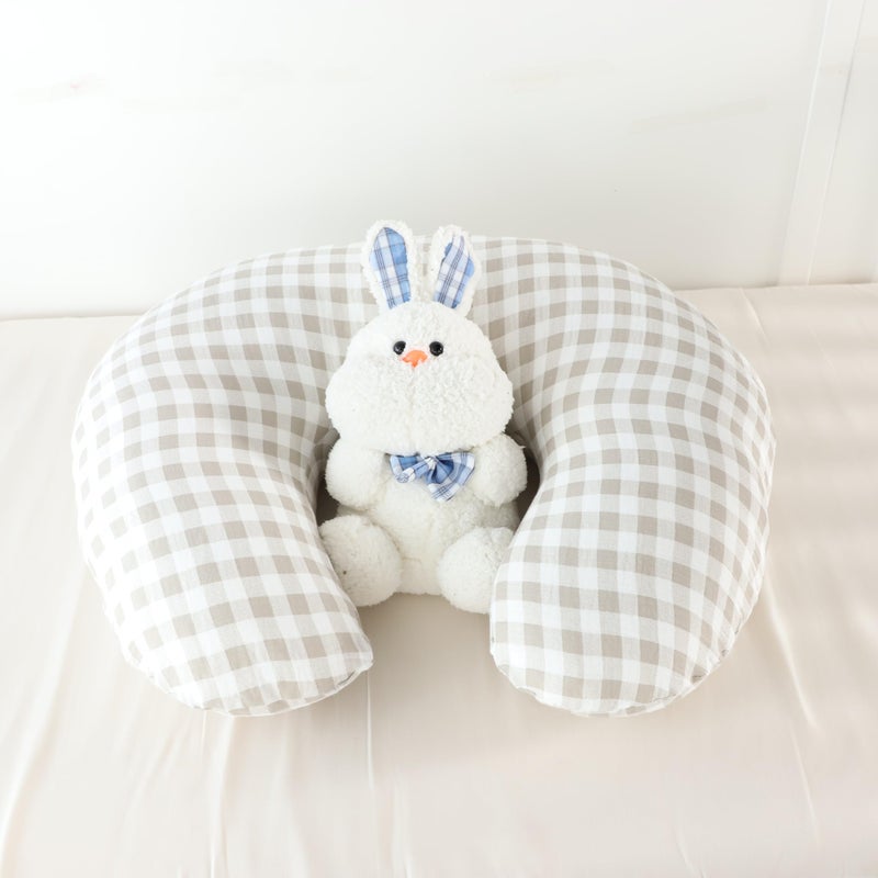 DILIMI Muslin Nursing Pillow Cover 2 Pack, Removable Nursing Cover for Breastfeeding Pillows, Ultra Soft Comfortable Slipcover for Baby Girl and Boy, Beige and Khaki Checkered - Image 2