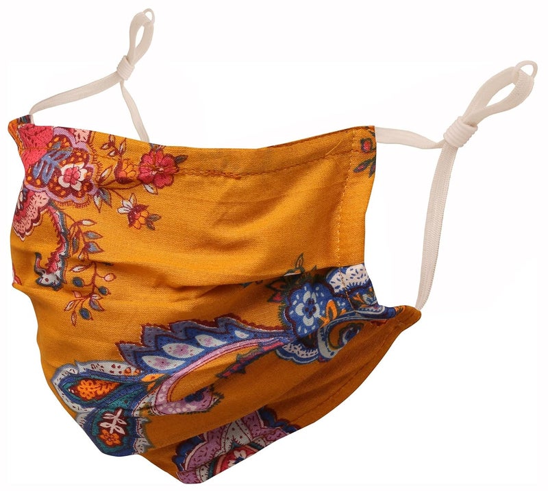 Touchstone anti pollution smog smoke cold cough protective cotton face mask Floral Fabric Adjustable filter pocket nose bridge 2 layer reusable washable men women (Pack of 3). Mustard Pink Blush Pink - Image 3