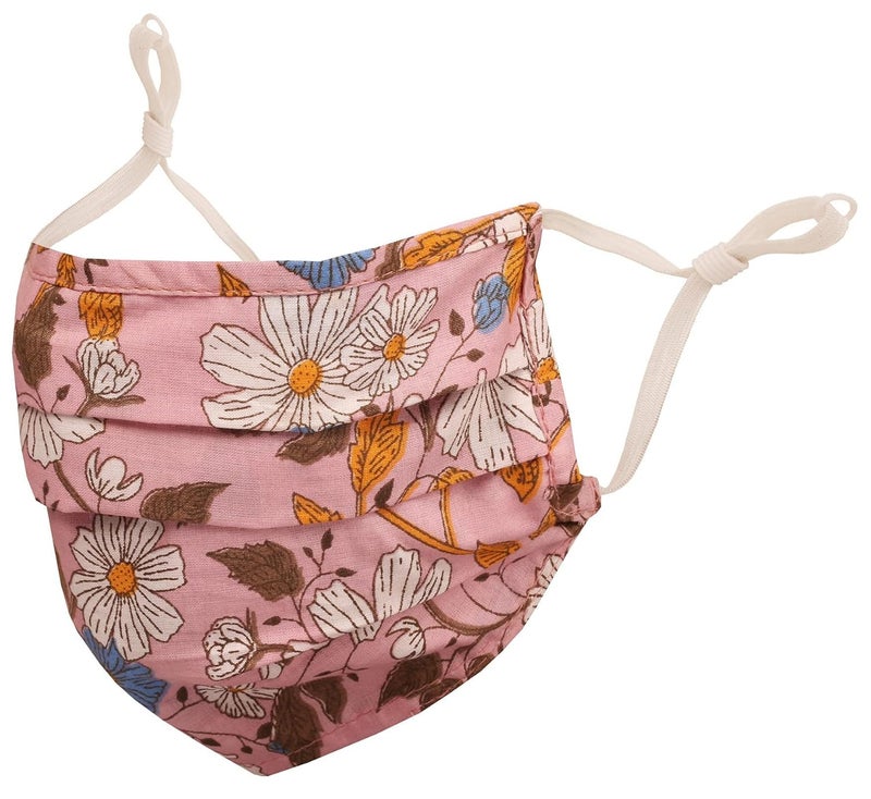 Touchstone anti pollution smog smoke cold cough protective cotton face mask Floral Fabric Adjustable filter pocket nose bridge 2 layer reusable washable men women (Pack of 3). Mustard Pink Blush Pink - Image 4