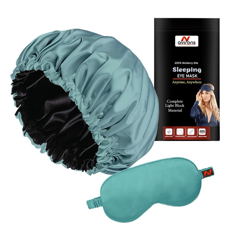 Avirons Fully Reversible Pure Satin Hair Bonnet Sleep Cap with Satin Sleeping Eye Mask | Adjustable Sleep Cap| Reversible Double Layer Sleep Cap| Protective Your Hair in Sleeping at Night - Image 1