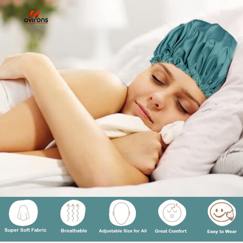 Avirons Fully Reversible Pure Satin Hair Bonnet Sleep Cap with Satin Sleeping Eye Mask | Adjustable Sleep Cap| Reversible Double Layer Sleep Cap| Protective Your Hair in Sleeping at Night - Image 2