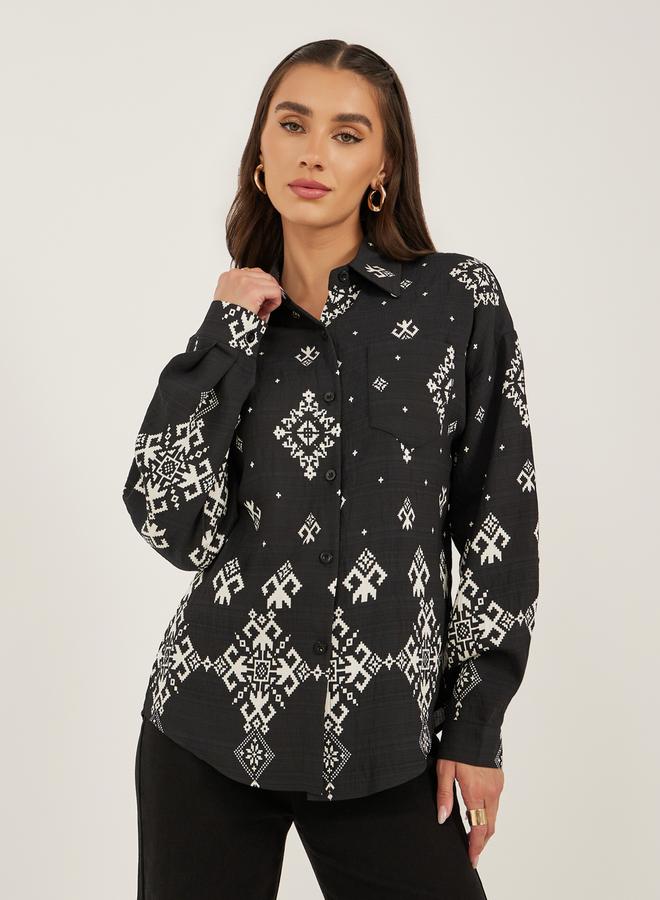 Styli Bohemian Printed Long Sleeve Oversized Shirt - Image 1
