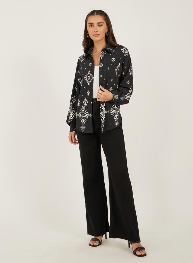 Styli Bohemian Printed Long Sleeve Oversized Shirt - Image 3