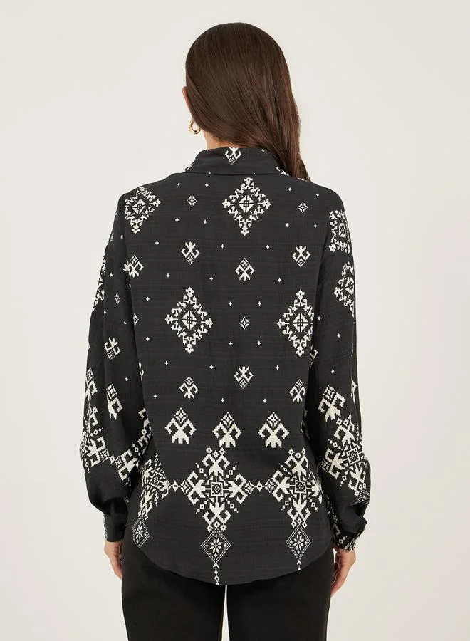 Styli Bohemian Printed Long Sleeve Oversized Shirt