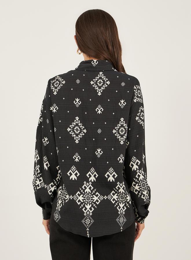 Styli Bohemian Printed Long Sleeve Oversized Shirt - Image 5