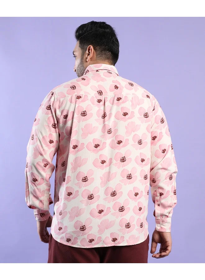 Instafab Plus Men's Light Pink Flower Petals Shirt