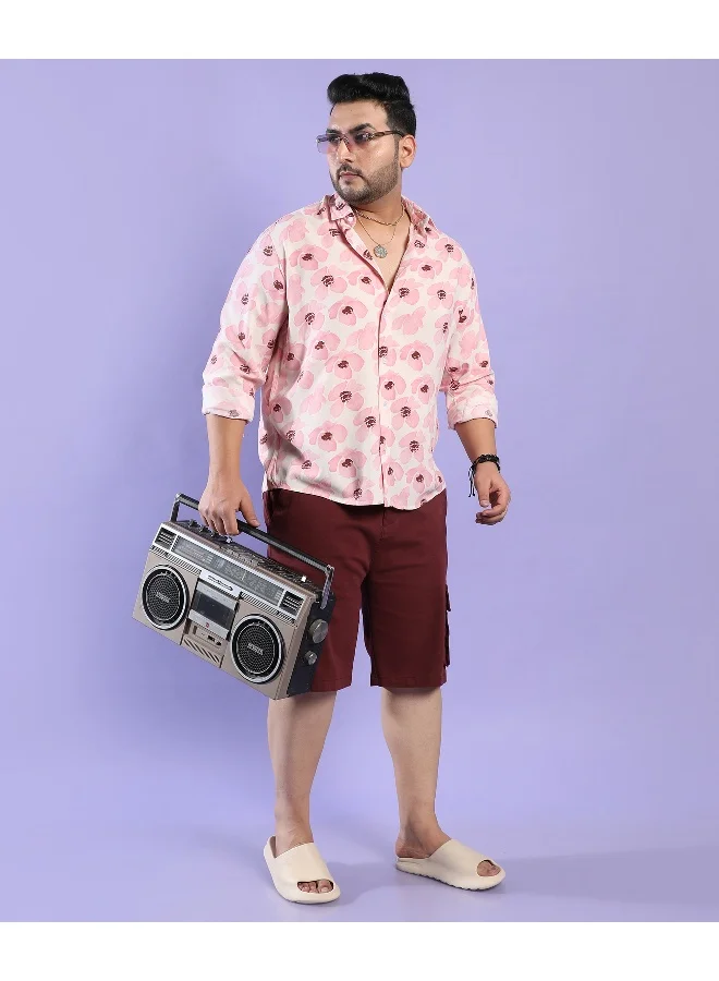Instafab Plus Men's Light Pink Flower Petals Shirt