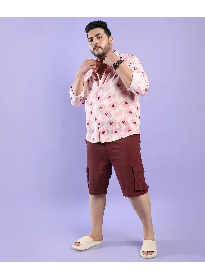 Instafab Plus Men's Light Pink Flower Petals Shirt