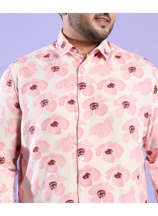 Instafab Plus Men's Light Pink Flower Petals Shirt