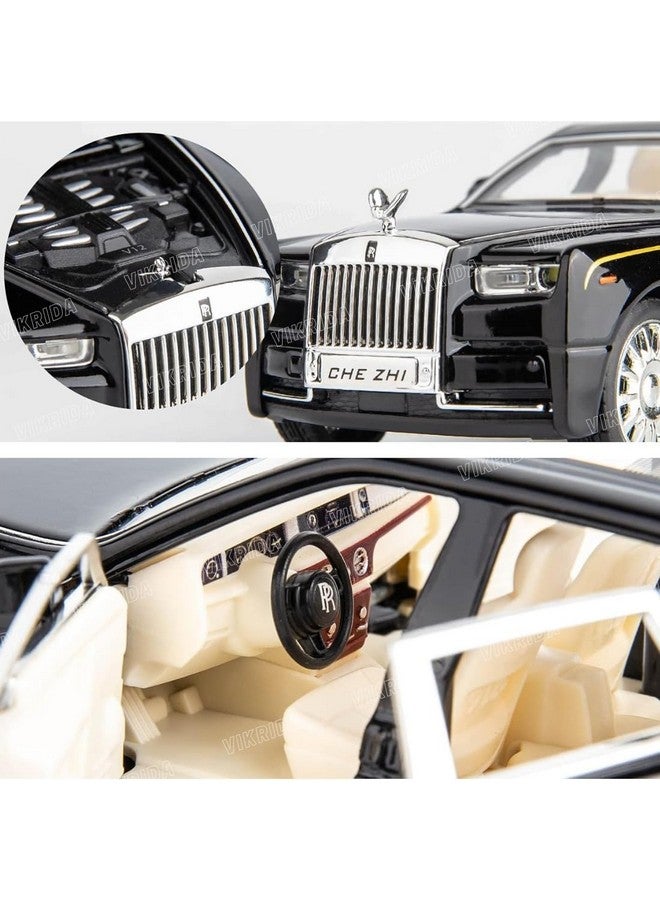 VikriDA 1/24 Rolls-Royce Phantom Model Car,Zinc Alloy Pull Back Toy Diecast Toy Cars with Sound and Light for Kids Boy Girl Gift (Black) - Image 2