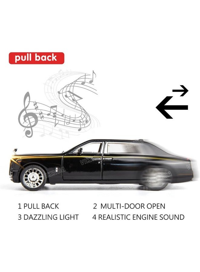 VikriDA 1/24 Rolls-Royce Phantom Model Car,Zinc Alloy Pull Back Toy Diecast Toy Cars with Sound and Light for Kids Boy Girl Gift (Black) - Image 3