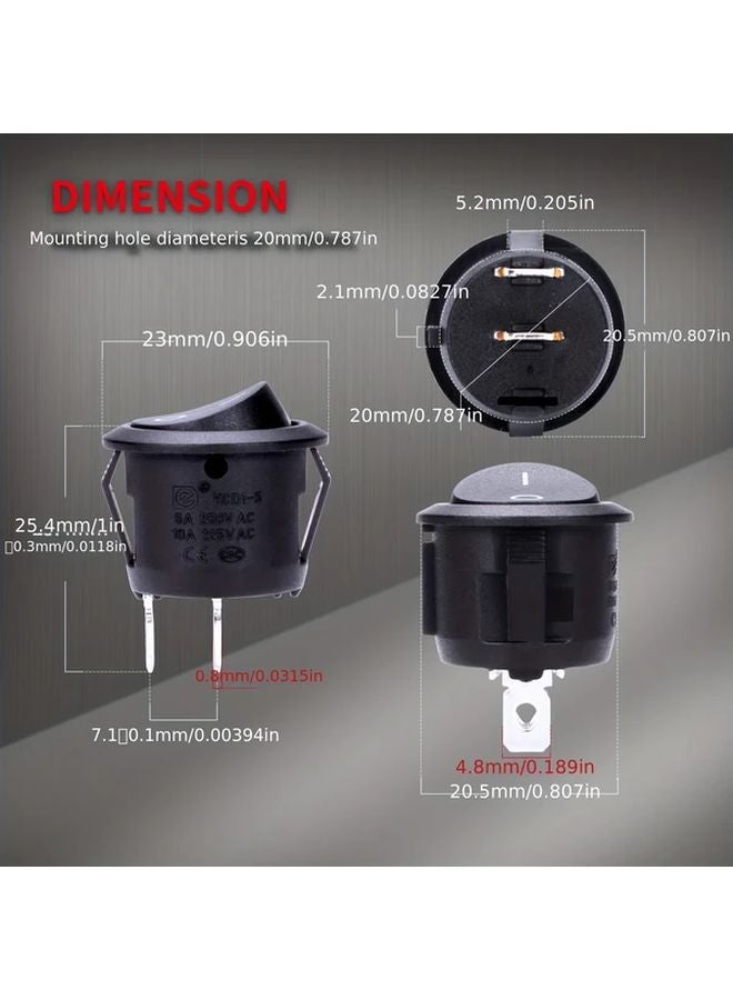 10 قطعة من مفاتيح التبديل الدائرية تشغيل/إيقاف SPST مقاس 20 ملم ميني 12 فولت تيار مستمر 2 دبوس لمفاتيح تبديل السيارة والمقطورة - Image 3