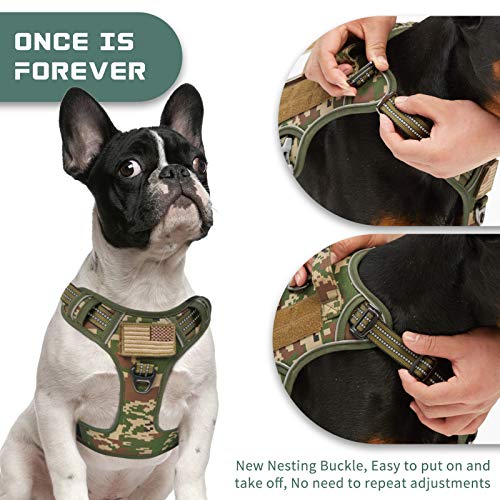 BUMBIN Tactical Dog Harness for Small Dogs No Pull, Famous TIK Tok No Pull Puppy Harness, Fit Smart Reflective Pet Walking Harness for Training, Adjustable Dog Vest Harness with Handle Forest Camo S - Image 2