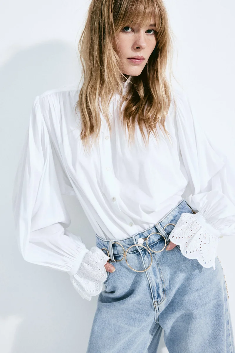 اتش اند ام جينز بقصّة أرجل واسعة وخصر عادي