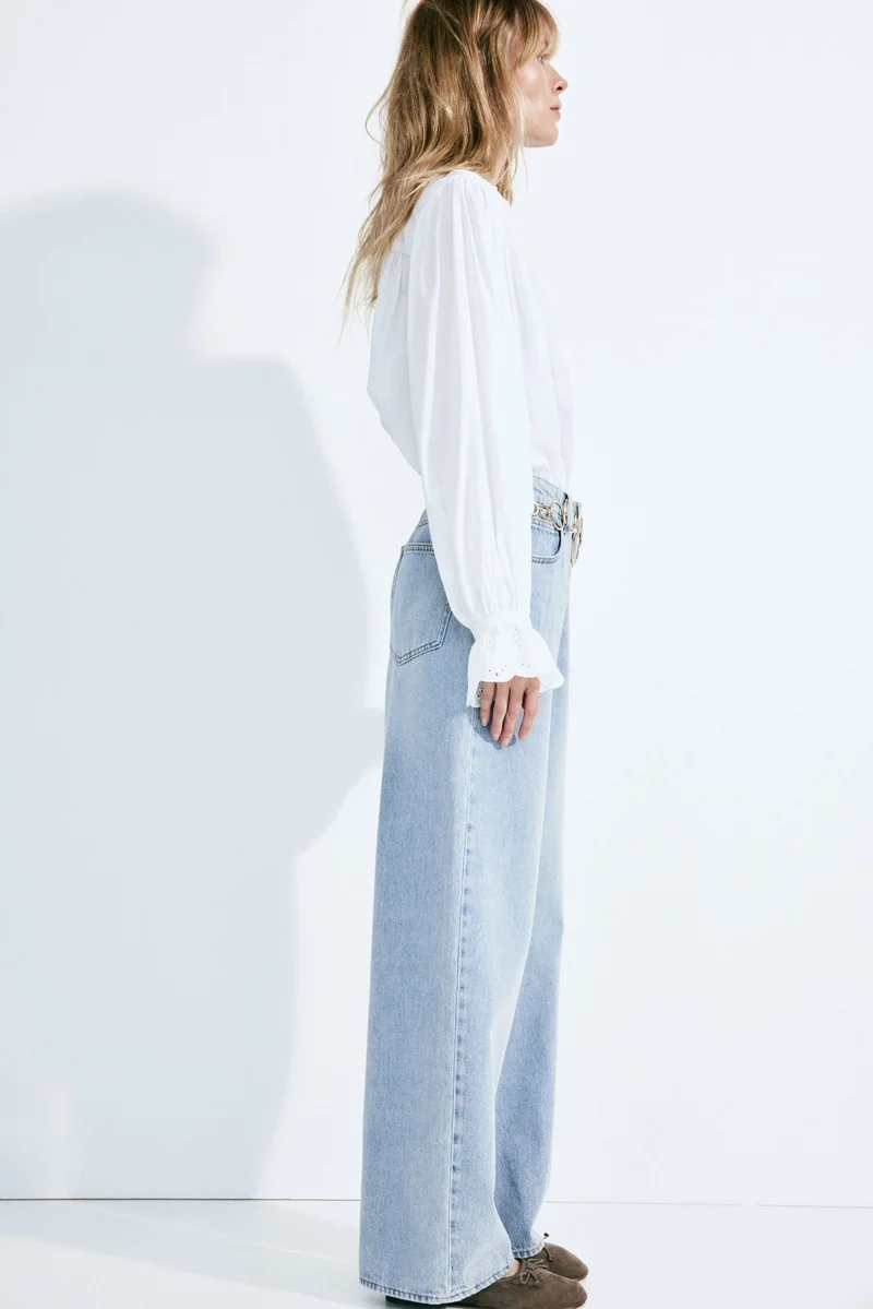 اتش اند ام جينز بقصّة أرجل واسعة وخصر عادي