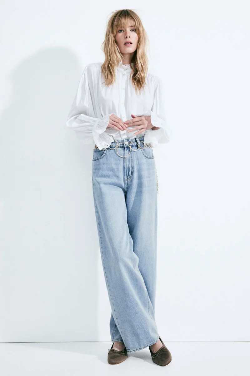 اتش اند ام جينز بقصّة أرجل واسعة وخصر عادي