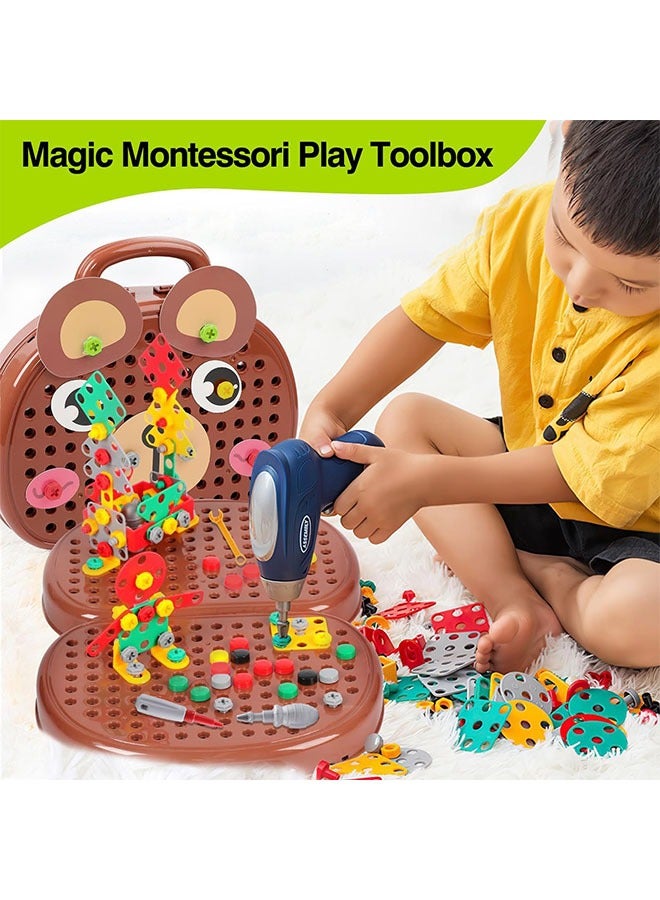 203Pcs Kids Repair Tool Box Montessori Play, educational toys for kids, Toddler Tool Kit, Creative Construction Engineering Building Block Games, Tool Box DIY, 2D/3D Creativity Tool Box Toys with Toy Drill and Screwdriver Tool Set - Image 2