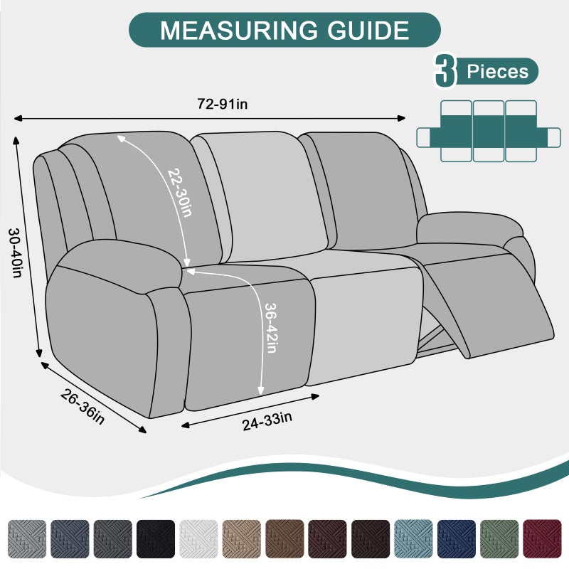 Ruaozz Recliner Sofa Covers Recliner Chair Covers Couch Covers for Reclining Couches with Pockets Washable Furniture Protector with Elastic Bottom (3 Seater, Grey) - Image 2