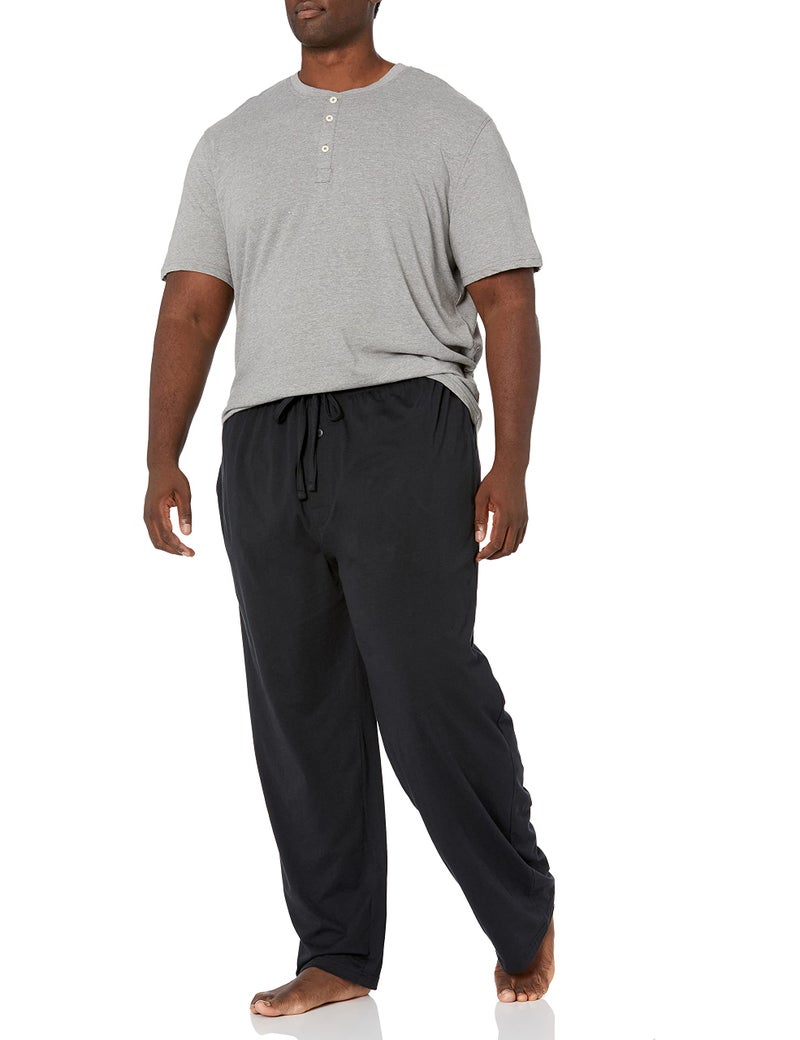 Fruit of the Loom Men's 2-Piece Jersey Knit Pajama Set, Grey Heather/Black, 4X - Image 1