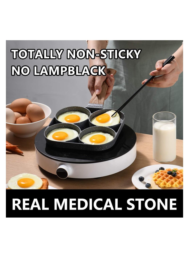 ELTERAZONE four-cup egg pan, medical stone non-stick frying pan, compatible with all heat sources (3-inch eggs)