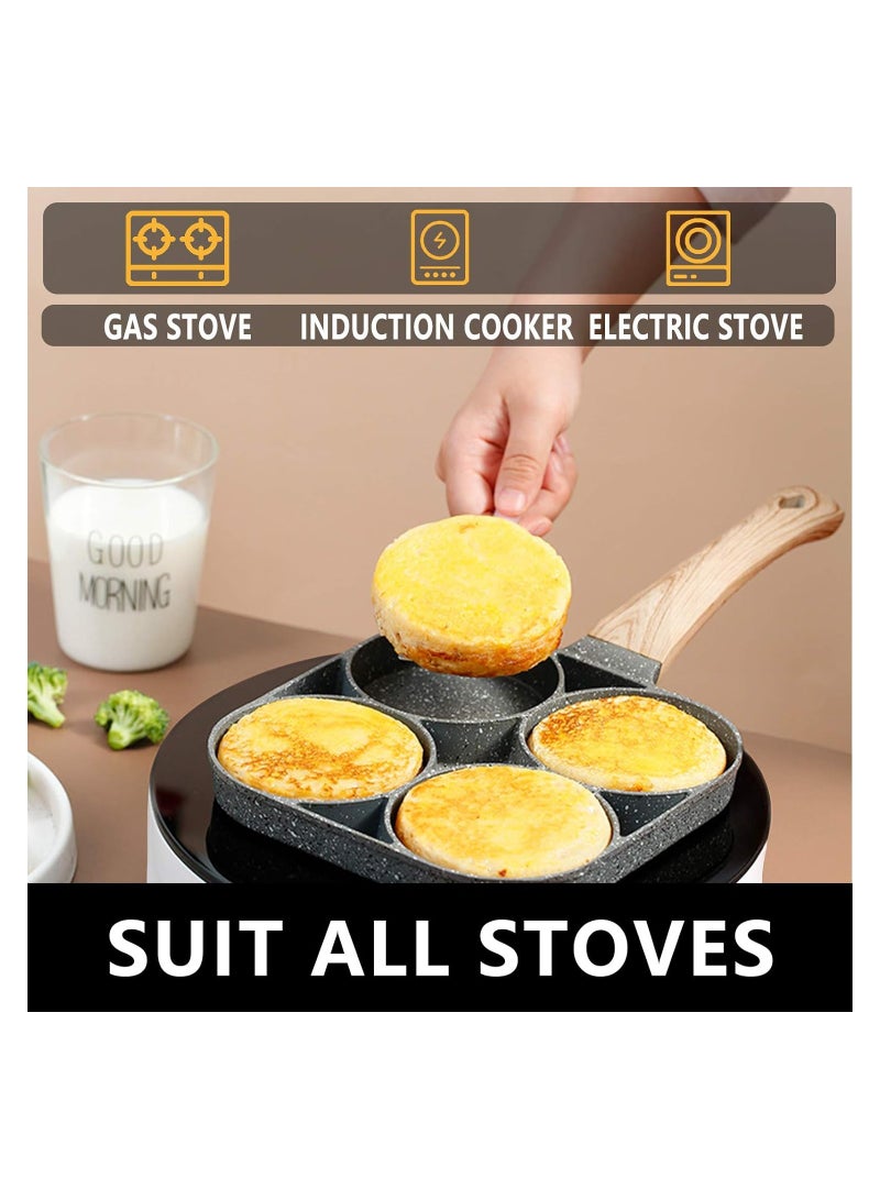 ELTERAZONE four-cup egg pan, medical stone non-stick frying pan, compatible with all heat sources (3-inch eggs)