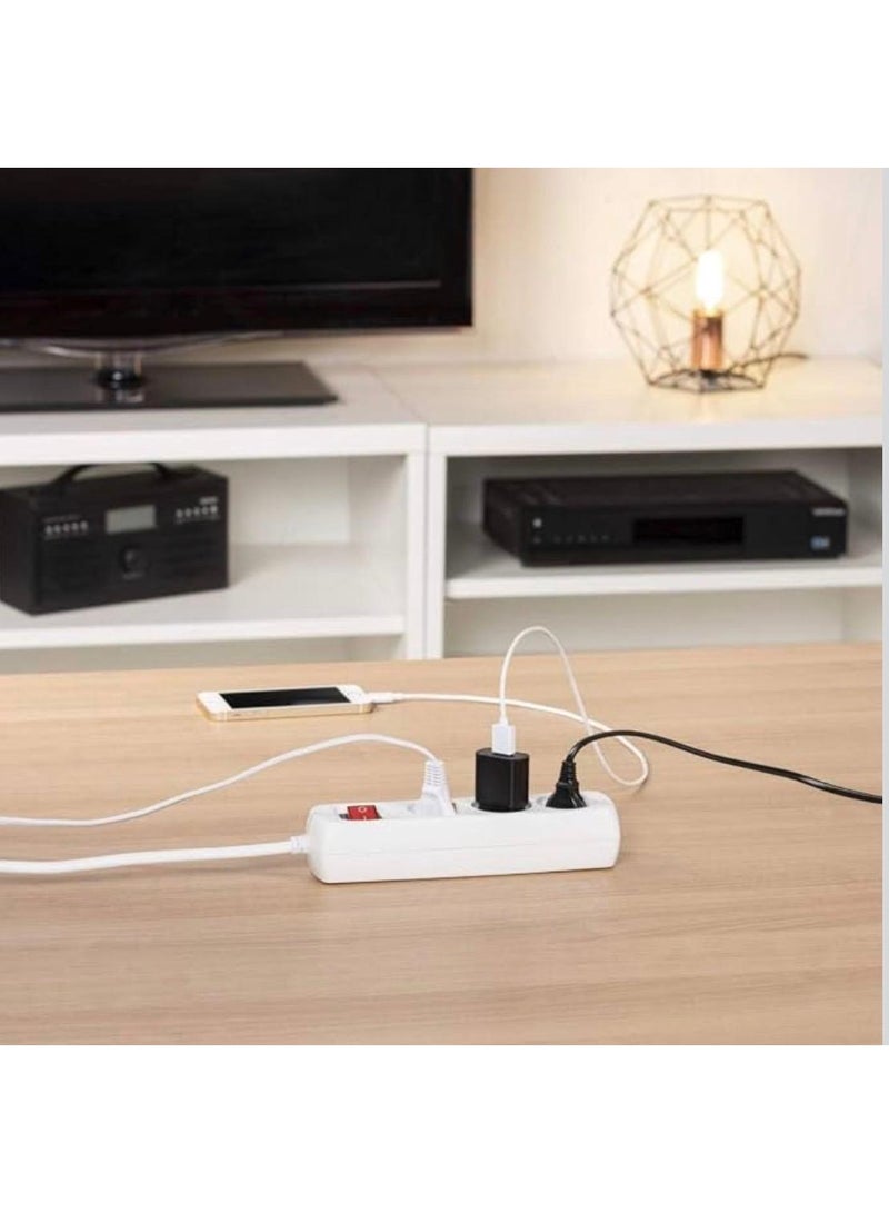 3-Way European Power Extension Socket with On/Off Switch, 1.5m Cable, White - Image 4