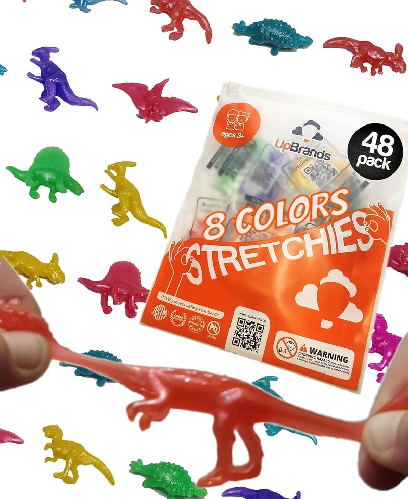 UpBrands 48 Stretchy Dinosaurs Toys 2 12 Inches Bulk Set 8 Glitter Colors Kit for Birthday Party Favors for Kids Goodie Bags Easter Egg Basket Stuffers Pinata Filler Students Rewards - Image 3